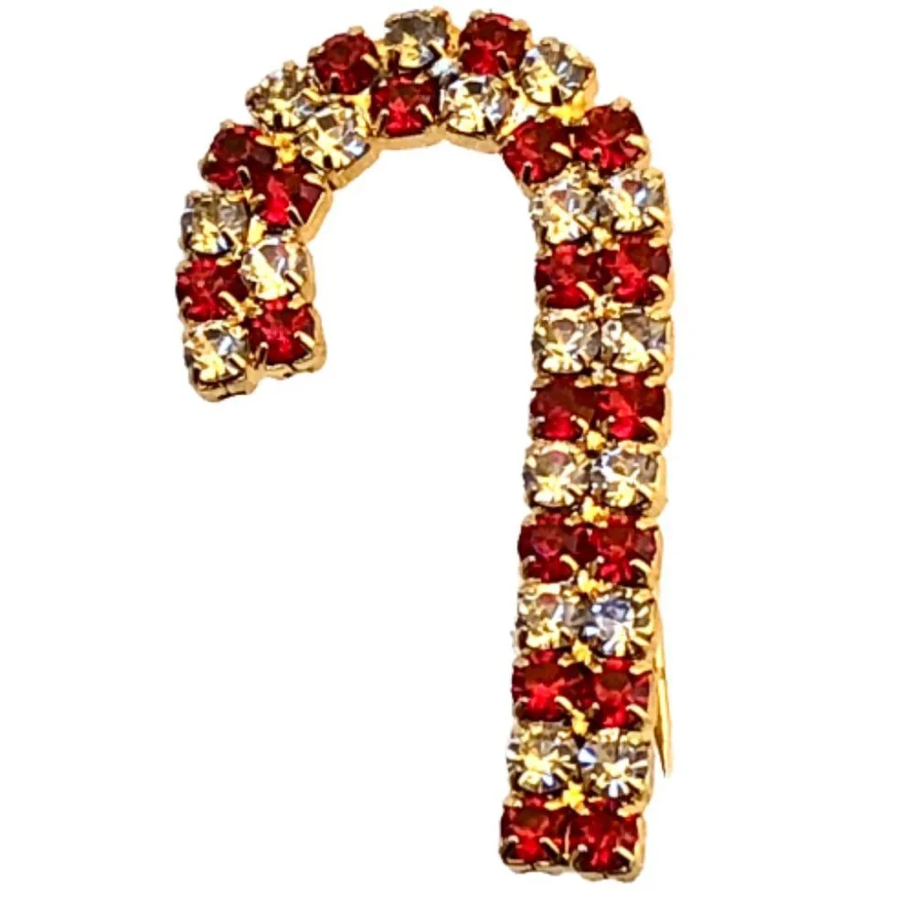 Christmas Vintage Brooch Gerrys Reindeer Enamel + Rhinestone Candy Cane